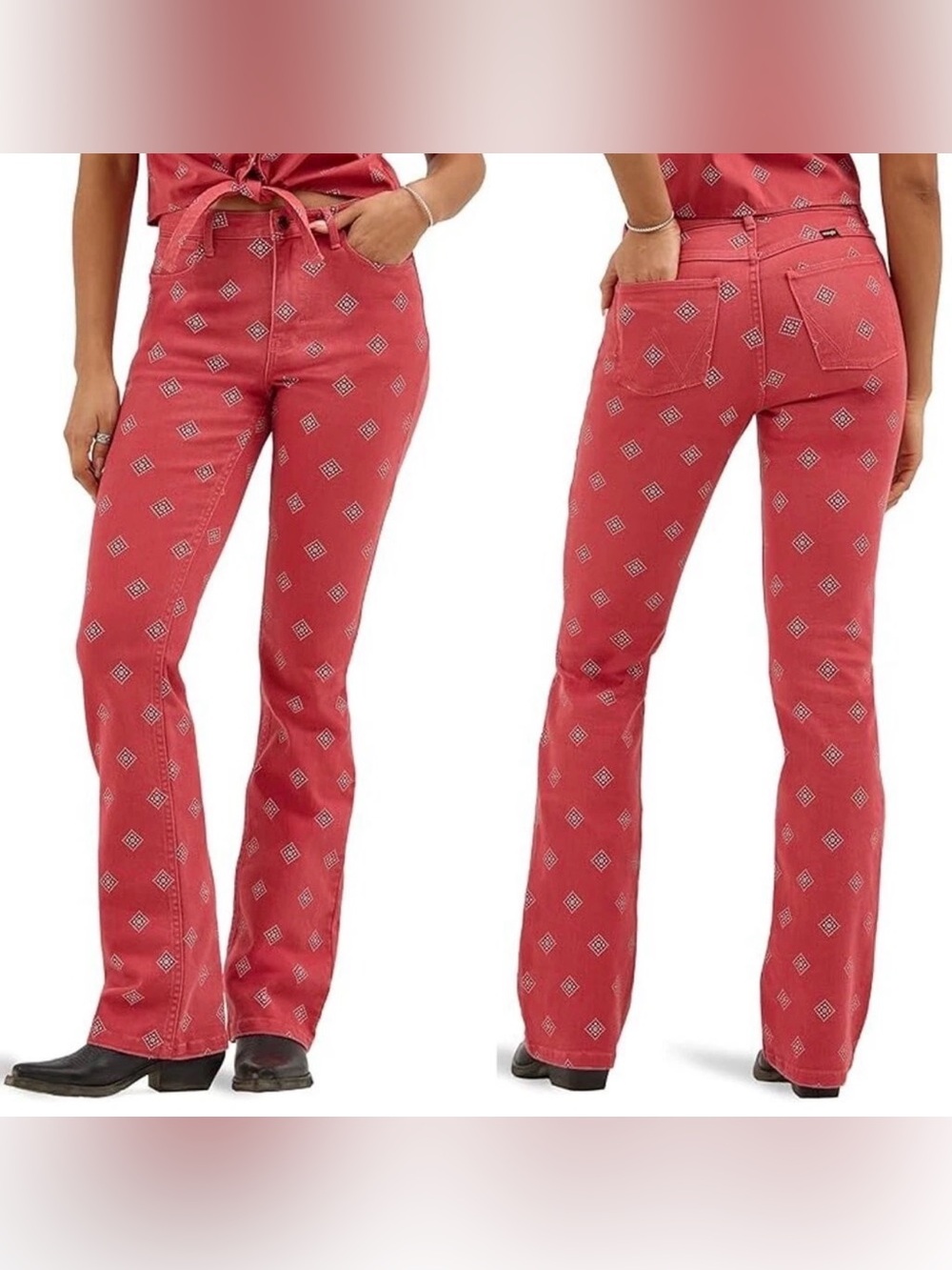 Wrangler High-Rise Bold Boot Red Diamond Bay Printed Women's Jeans 10x32 NWT